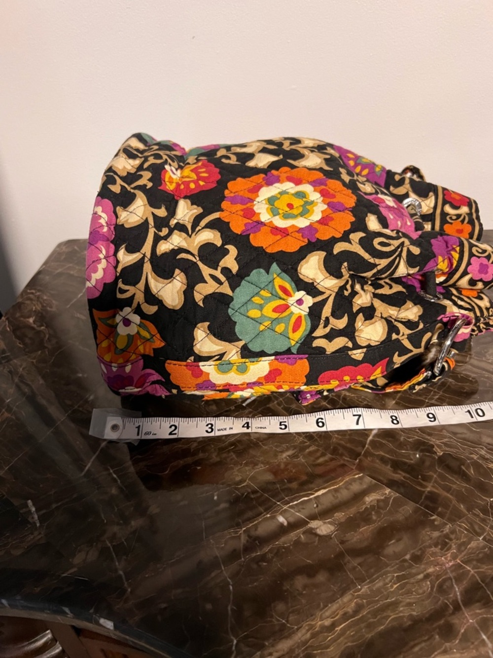 Vera Bradley Quilted Floral Drawstring Crossbody Bag Black and multicolor bucket - Picture 10 of 14
